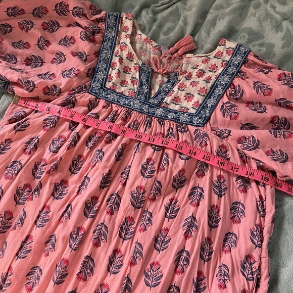 Old Navy Puff Sleeve Printed Mini Swing Dress Womens L Painted Posies Pink - Picture 5 of 8